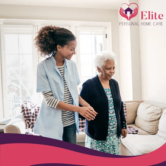 Elite Personal Home Care caregiver assisting elderly client at home